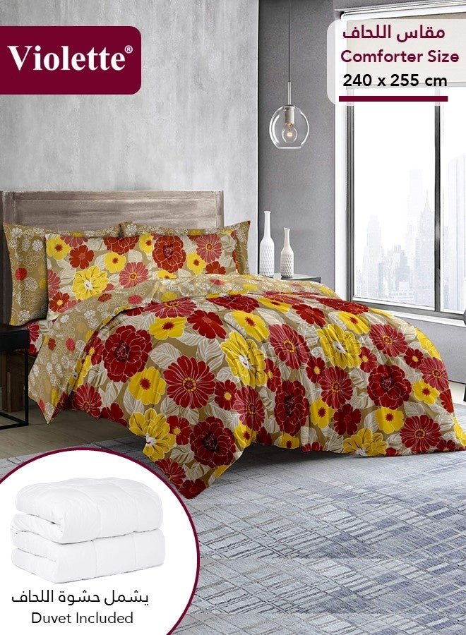 Violette PolyCotton Comforter Set, Fits 200x200 cm Double Size Bed, 7 Pieces (Removable Filling Included), Soft Cooling Breathable, Double Face Comforter, Fury Red - Image 3
